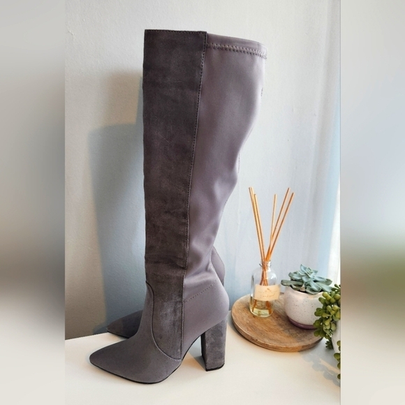 Gray knee high boots size 6. Faux Suede. Like new condition. - Picture 2 of 6